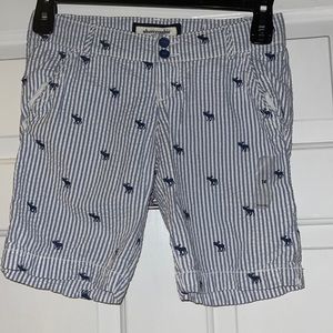 Abercrombie blue and white seersucker shorts with embroidery logo size 14